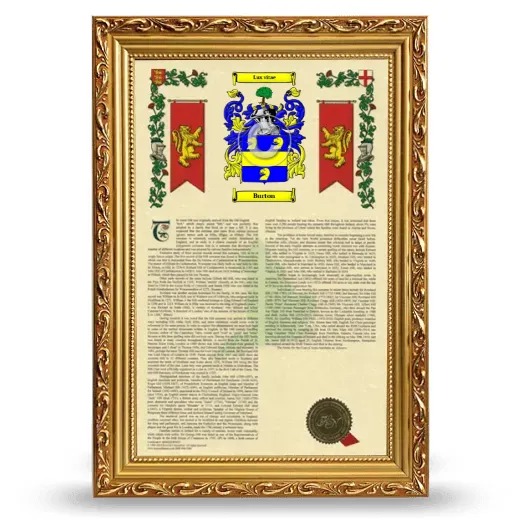 Burton Armorial History Framed - Gold
