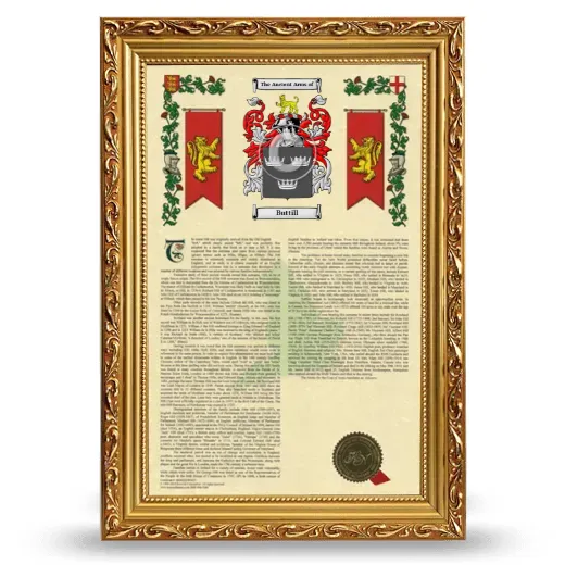Buttill Armorial History Framed - Gold