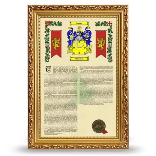 Buttram Armorial History Framed - Gold