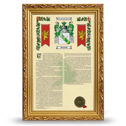 Buttrock Armorial History Framed - Gold
