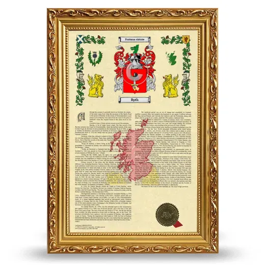 Byth Armorial History Framed - Gold