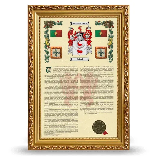 Cabral Armorial History Framed - Gold