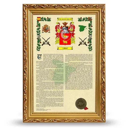 Cabral Armorial History Framed - Gold
