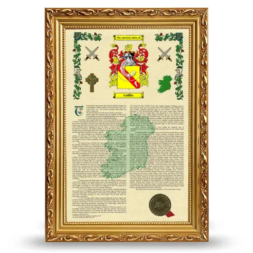 Caillin Armorial History Framed - Gold