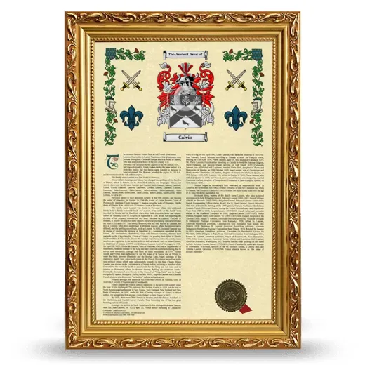 Calvin Armorial History Framed - Gold