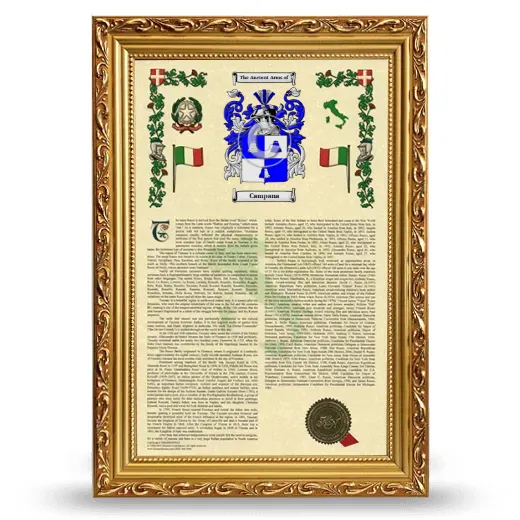 Campana Armorial History Framed - Gold
