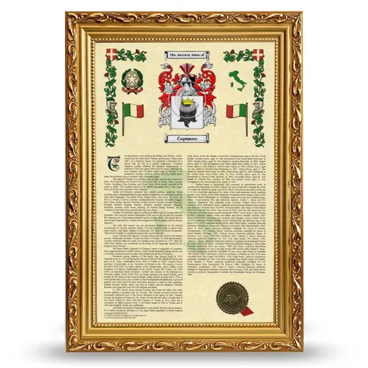 Capuano Armorial History Framed - Gold