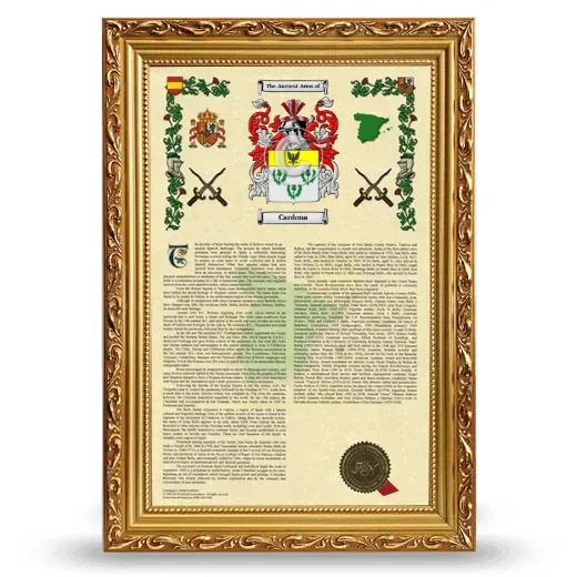 Cardona Armorial History Framed - Gold