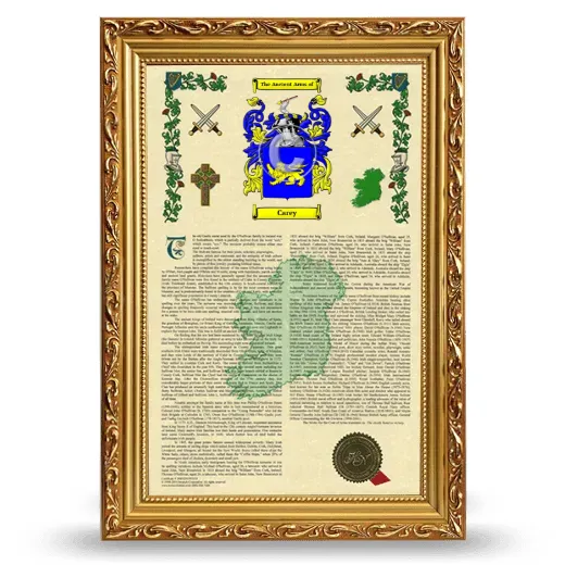 Carey Armorial History Framed - Gold