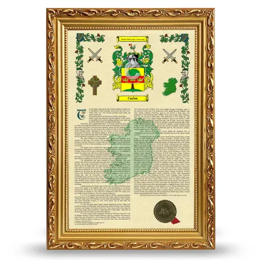 Carlos Armorial History Framed - Gold
