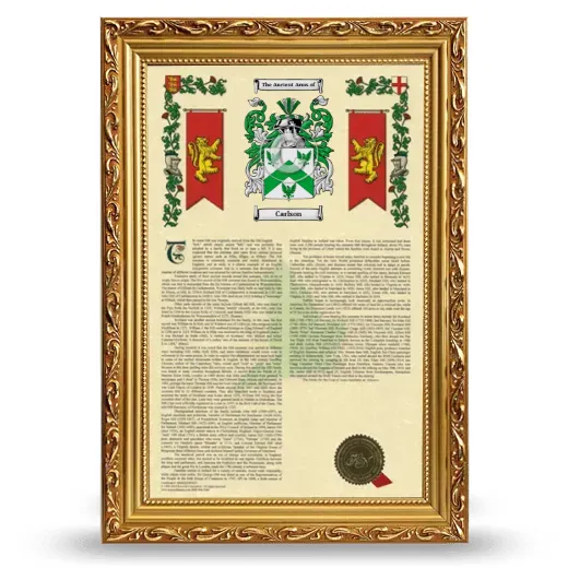 Carlson Armorial History Framed - Gold