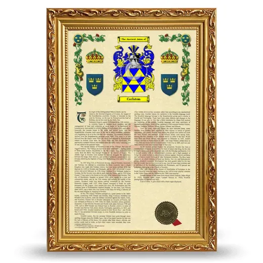 Carlston Armorial History Framed - Gold