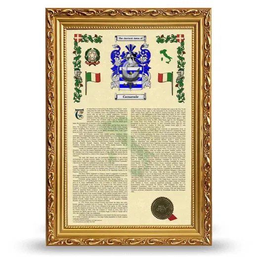Carnavale Armorial History Framed - Gold