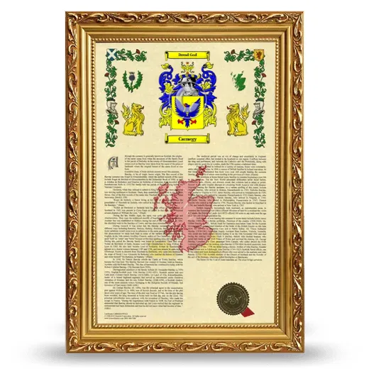 Carnegy Armorial History Framed - Gold