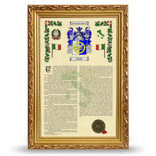 Carrier Armorial History Framed - Gold