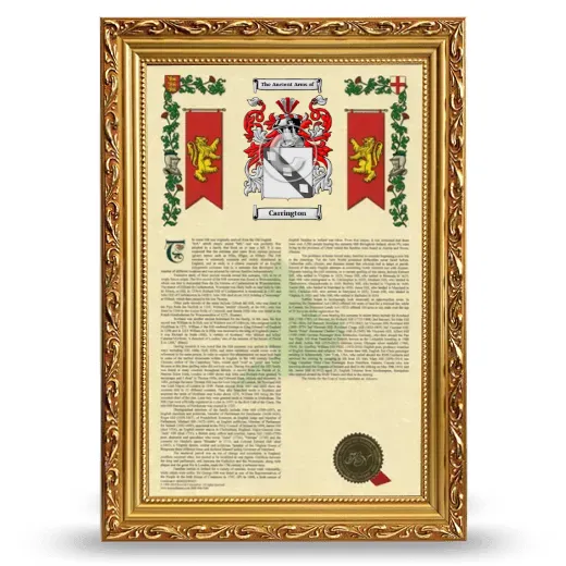 Carrington Armorial History Framed - Gold