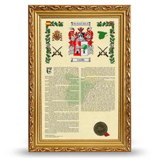 Castilla Armorial History Framed - Gold