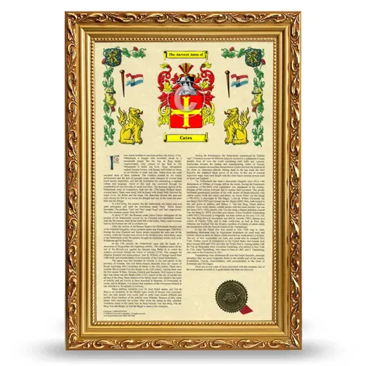 Cates Armorial History Framed - Gold