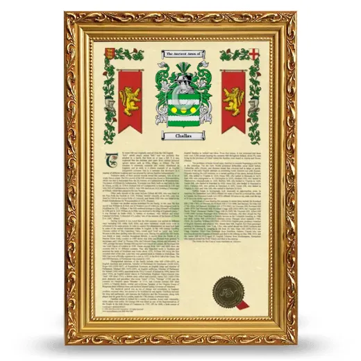 Challas Armorial History Framed - Gold