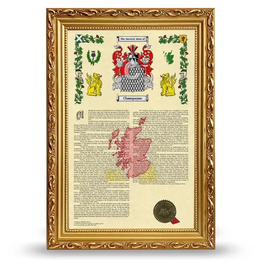 Champayne Armorial History Framed - Gold
