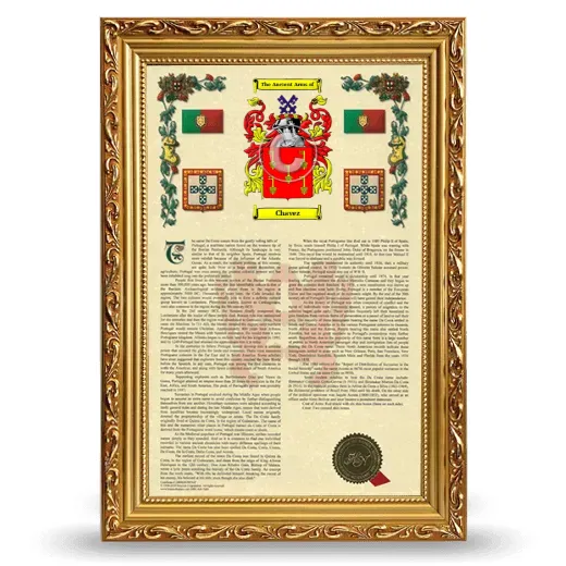 Chavez Armorial History Framed - Gold