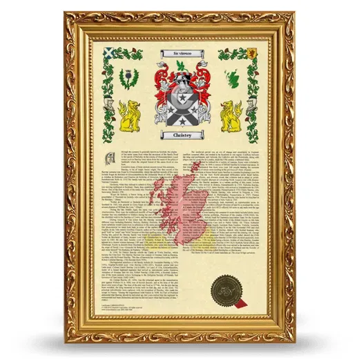 Christey Armorial History Framed - Gold