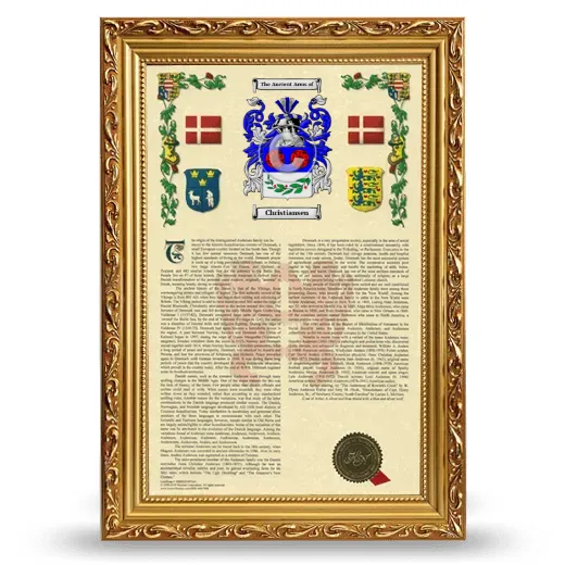Christiansen Armorial History Framed - Gold