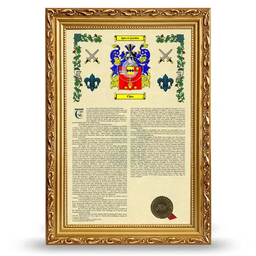 Ciro Armorial History Framed - Gold
