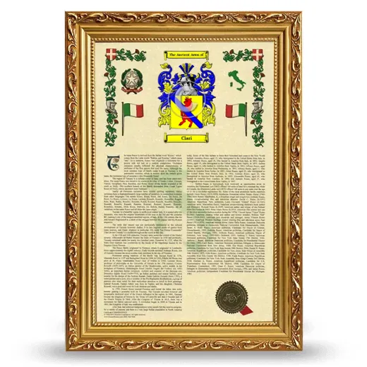 Clari Armorial History Framed - Gold