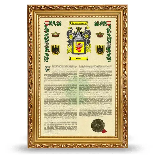 Claus Armorial History Framed - Gold