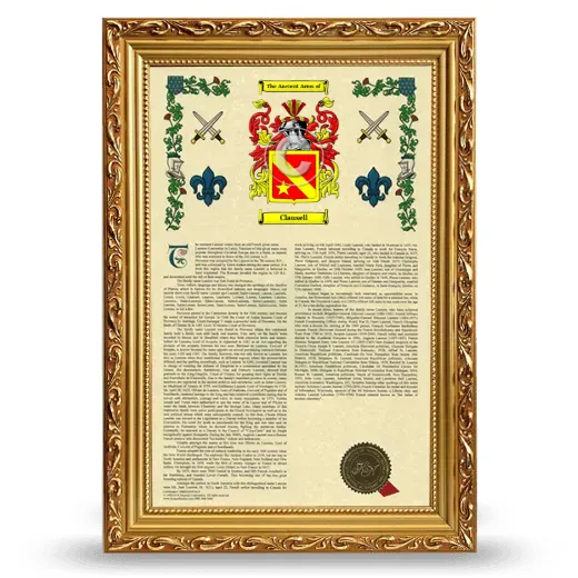Clausell Armorial History Framed - Gold
