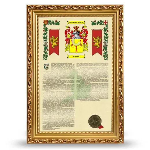 Clavell Armorial History Framed - Gold