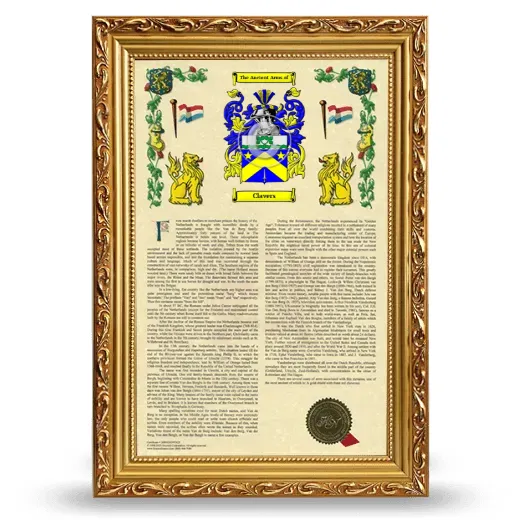 Clavers Armorial History Framed - Gold