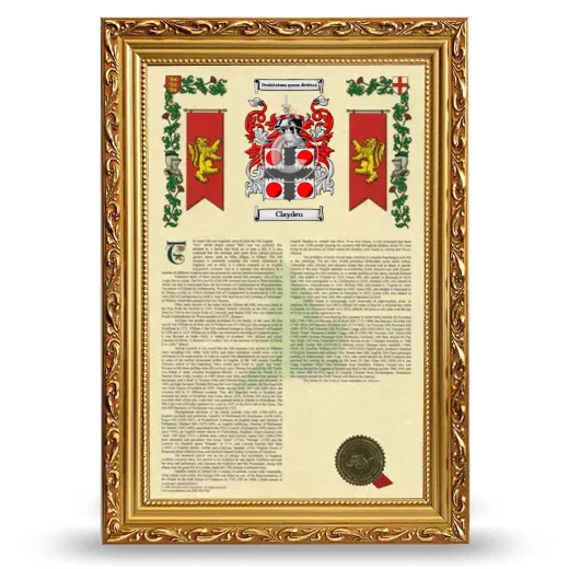 Clayden Armorial History Framed - Gold