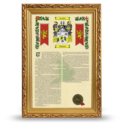 Clayman Armorial History Framed - Gold