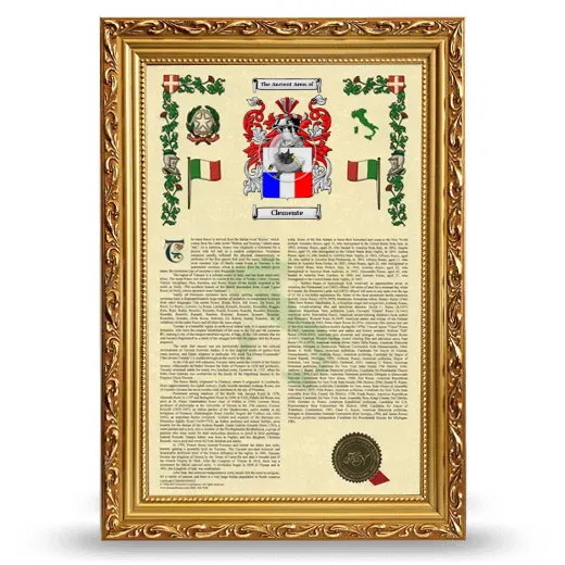 Clemente Armorial History Framed - Gold