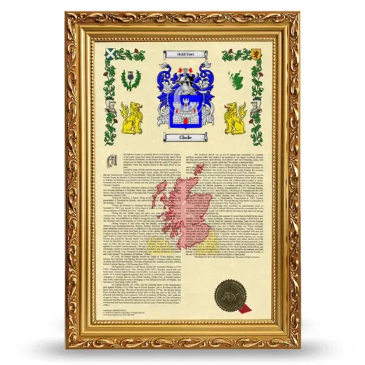 Clode Armorial History Framed - Gold
