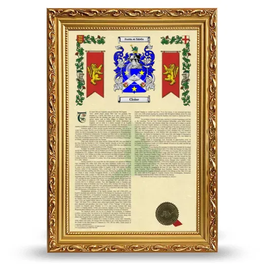 Cloise Armorial History Framed - Gold