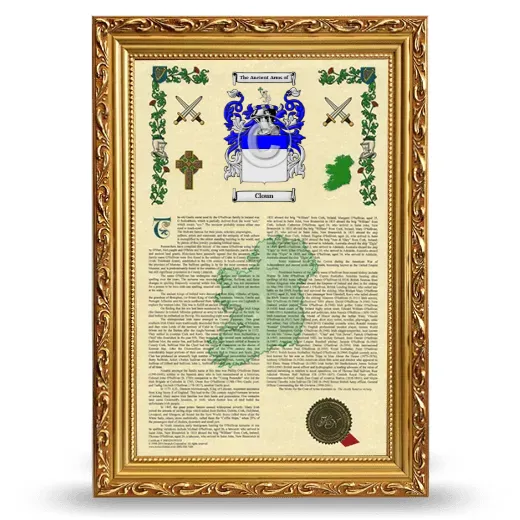 Cloun Armorial History Framed - Gold