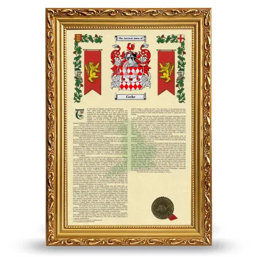 Cocke Armorial History Framed - Gold