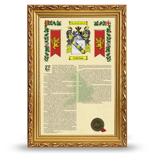 Cockerham Armorial History Framed - Gold
