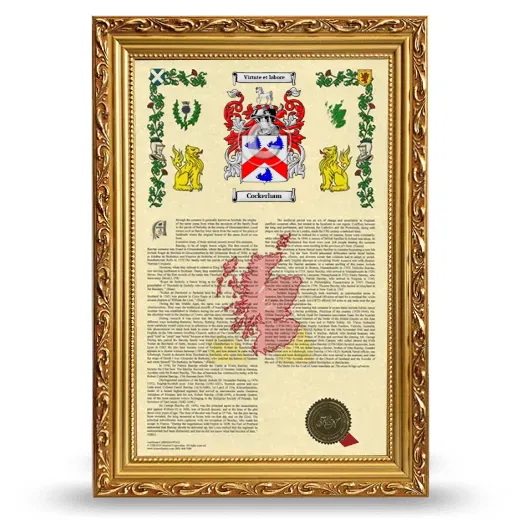 Cockerham Armorial History Framed - Gold