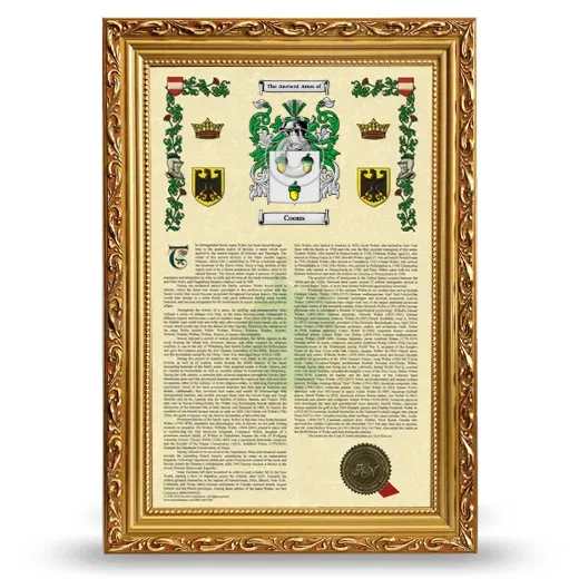 Coons Armorial History Framed - Gold