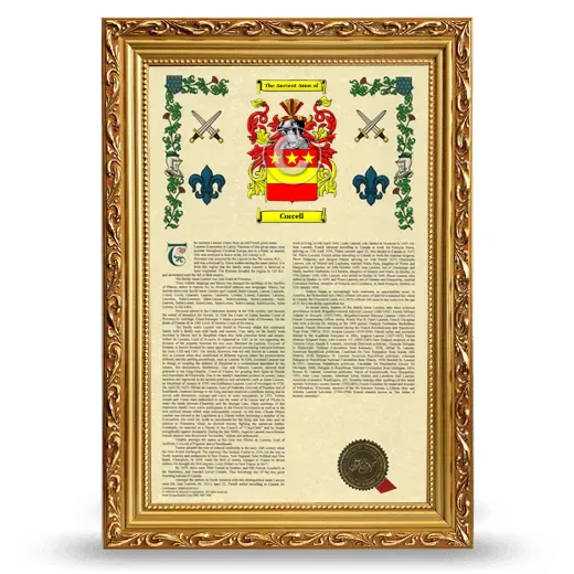 Corcell Armorial History Framed - Gold