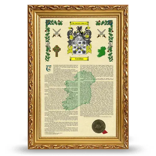 Corridan Armorial History Framed - Gold