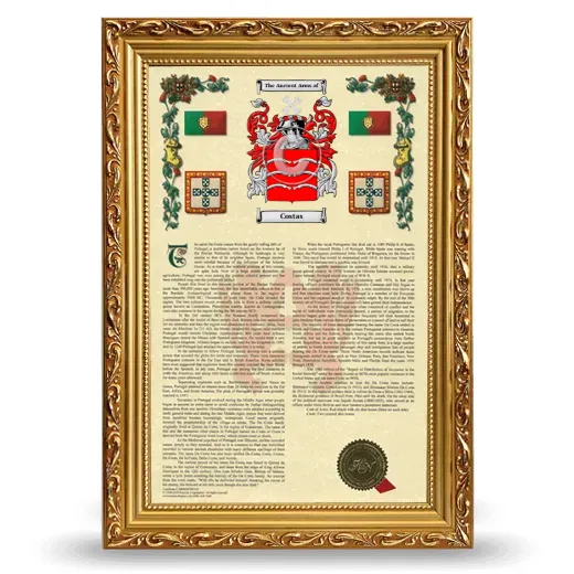 Costas Armorial History Framed - Gold