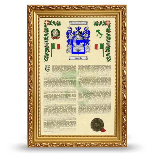 Costello Armorial History Framed - Gold