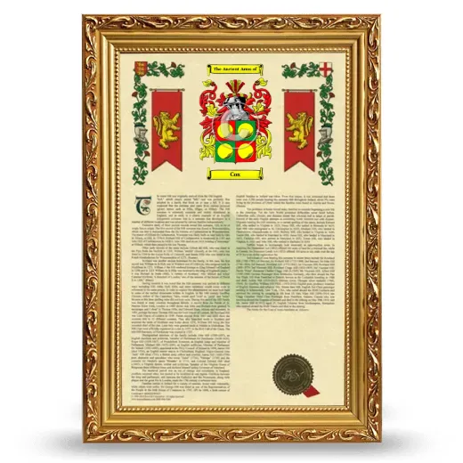 Cox Armorial History Framed - Gold