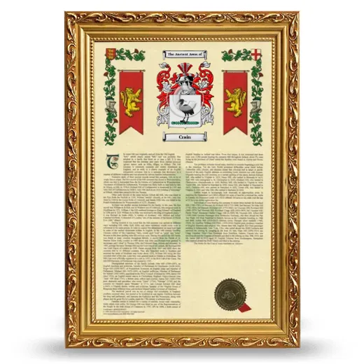 Crain Armorial History Framed - Gold