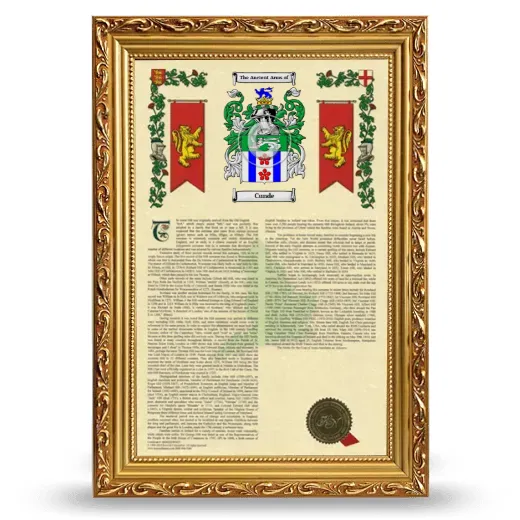 Cunde Armorial History Framed - Gold